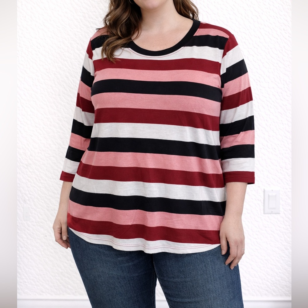 41 Hawthorn Womens Striped Scoop Neck Long Sleeve Top Boho Chic‎ Casual